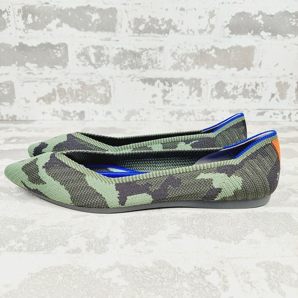 NEW Rothy’s The Point Olive Camo Slip On Ballet Flat Shoes E175